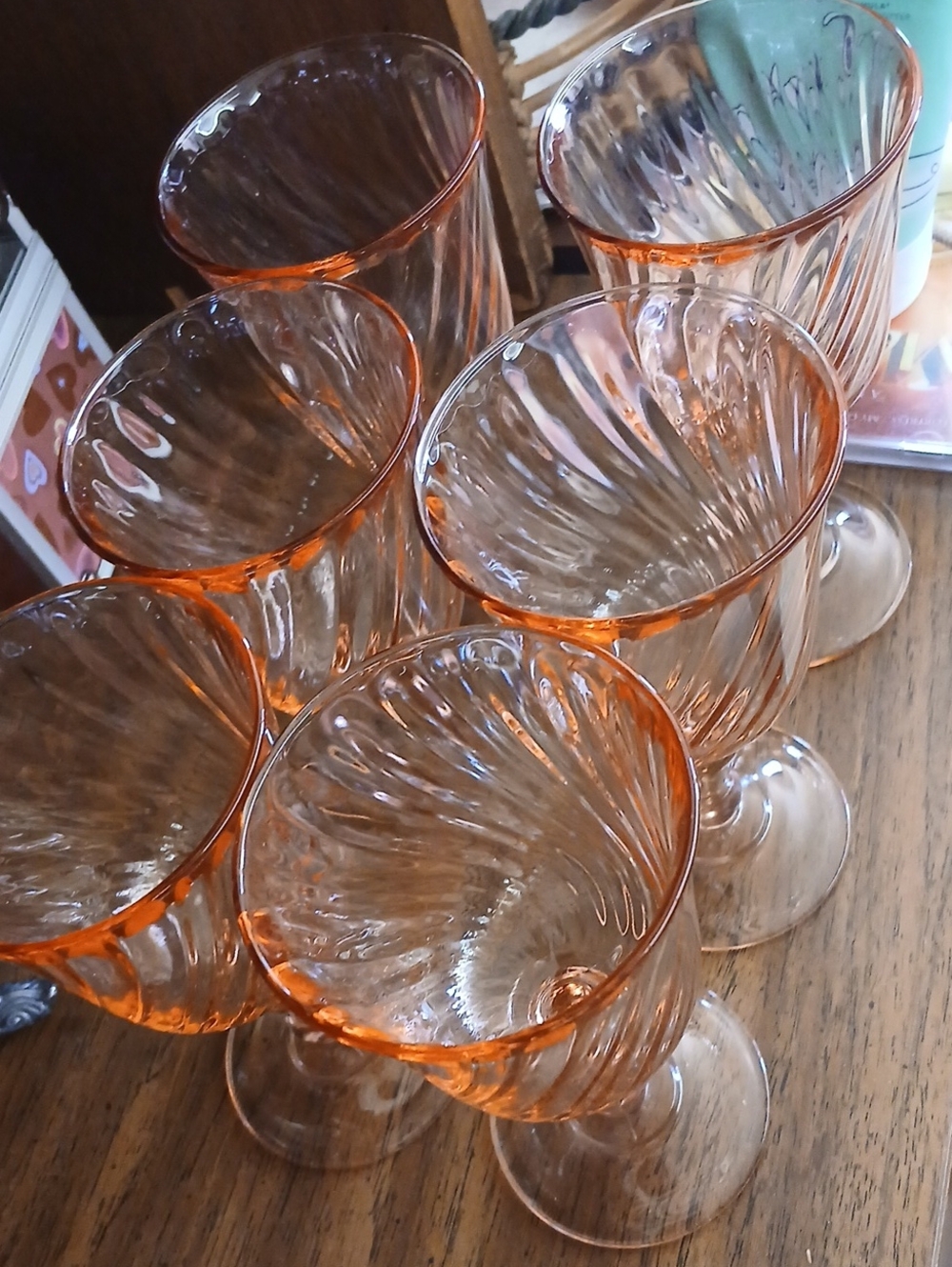 Orange Swirled Glass Wine Goblets - Set of 6